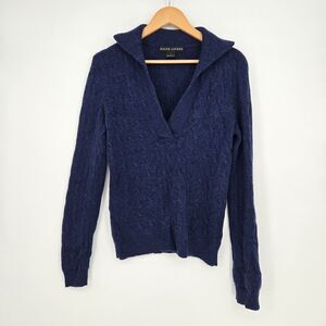 Vtg Ralph Lauren Black Label 100% Cashmere Shawl Collar Sweater, blue women's M